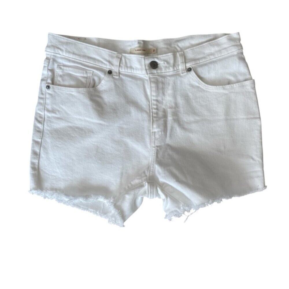 Levi's White Frayed Hem Denim Shorts